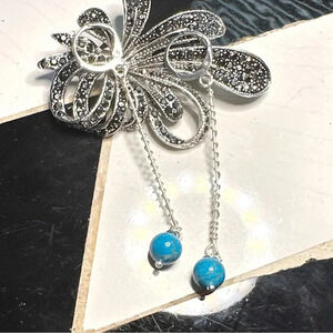 Turquoise silver very long balanced bar dangle spheres earrings/ art deco vibes